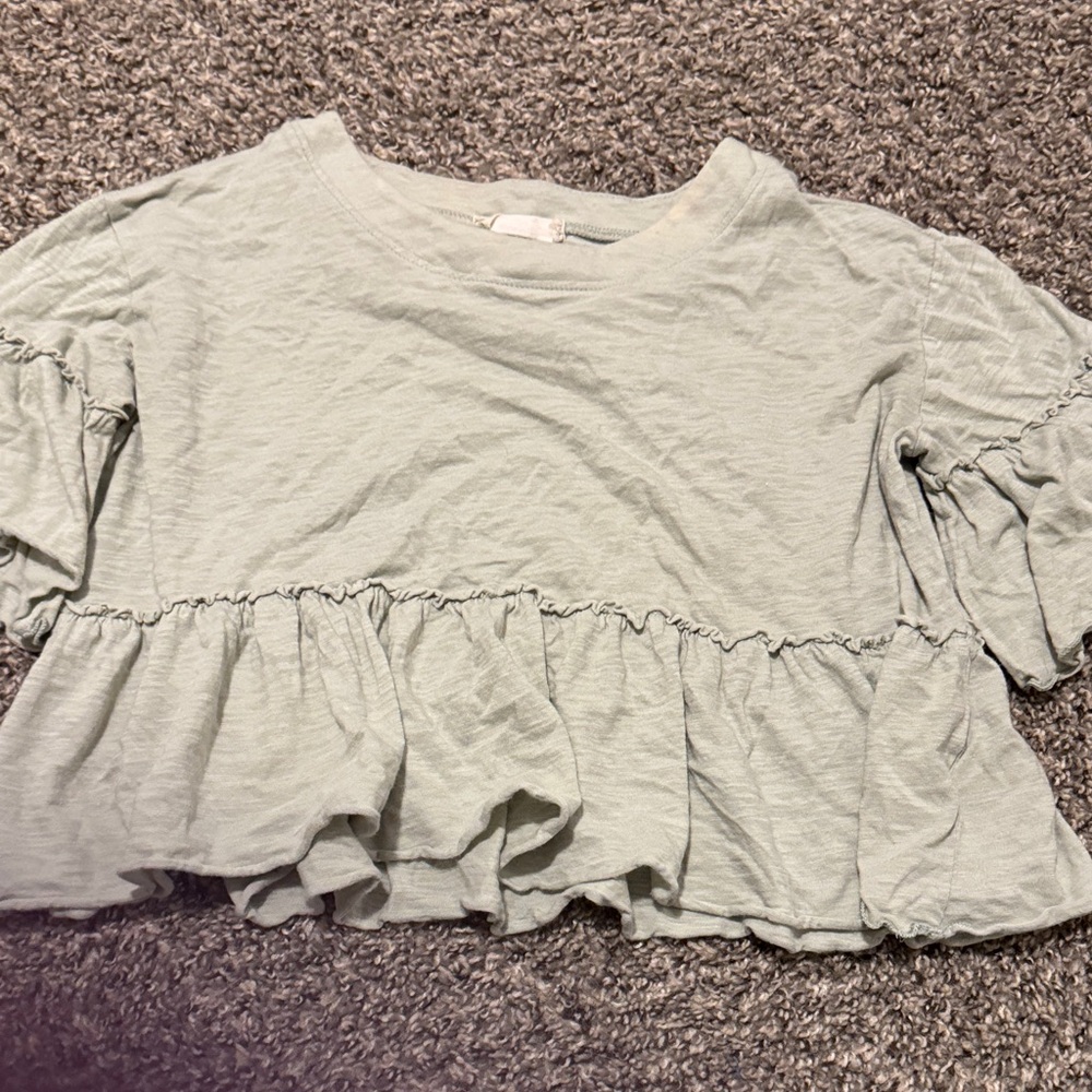 Altar'd State Light Gray Ruffled Blouse